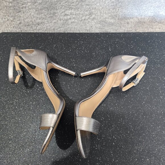 Lauren Ralph Lauren Gretchin Grey Metallic Lizard Heeled Sandal Size 9 Pre Owned - Picture 11 of 11